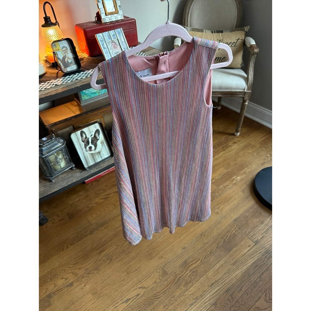 Pippa & Julie metallic rainbow striped dress‎ girls size 8